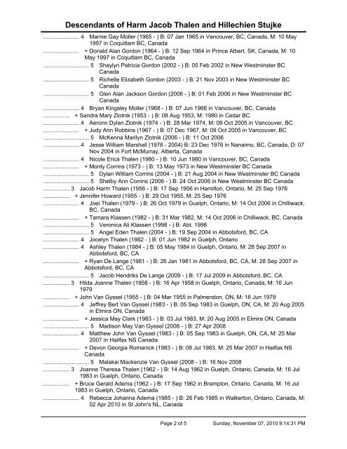 Outline Descendant Report - page