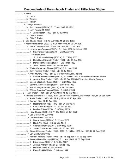 Outline Descendant Report - page