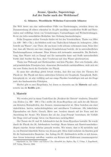 Atome, Quarks, Superstrings - Institut für Theoretische Physik ...