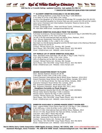 Red & White Embryo Directory - Red & White Dairy Cattle Association