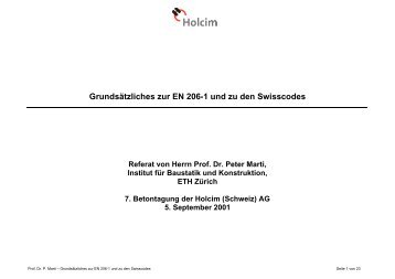 Grundsätzliches zur EN 206-1 und zu den Swisscodes - Holcim