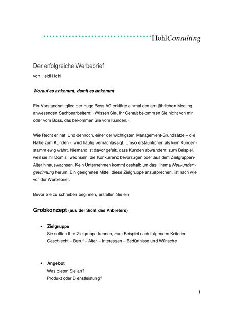 Der erfolgreiche Werbebrief - Hohl Consulting Hohl Consulting