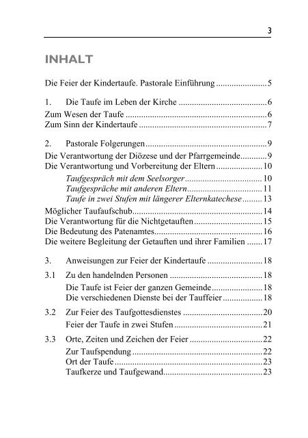 Die Feier der Kindertaufe. Pastorale Einführung - Deutsches ...