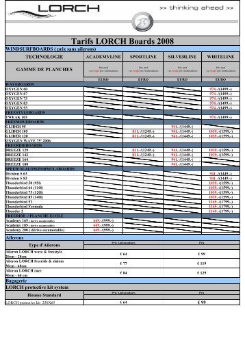 Tarifs Lorch 2008