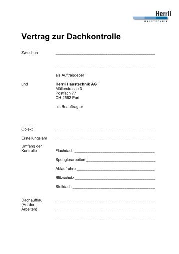 Vertrag zur Dachkontrolle - Herrli Haustechnik AG