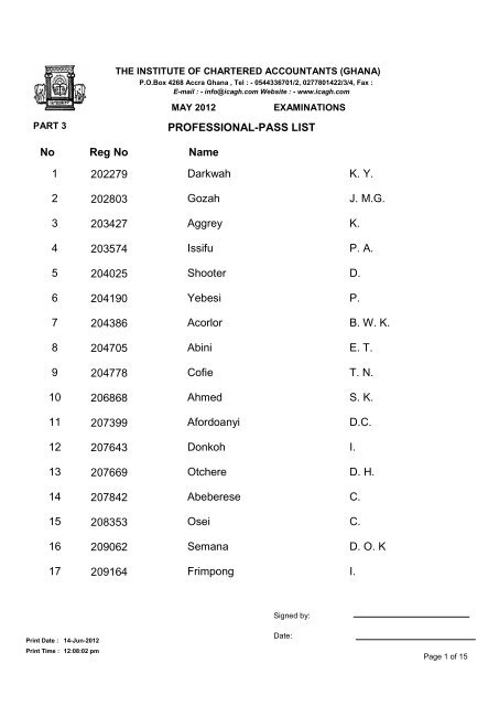 Pass List 3 - The Institute of Chartered Accountants (Ghana)