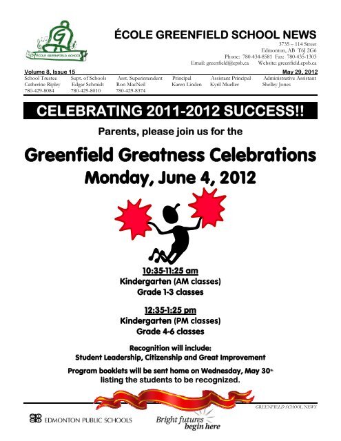 Greenfield Greatness Celebrations Greenfield School Edmonton