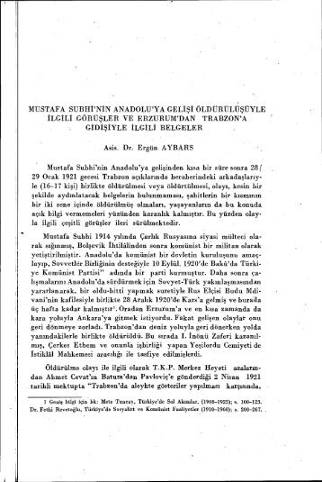 MUSTAFA SUBHİ'NİN ANADOLU'YA GELişİ ÖLDÜRÜLÜŞÜYLE ...