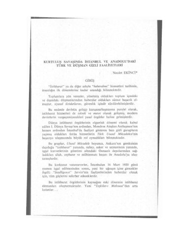 kurtuluş savaşında istanbul ve anadolu'daki türk ve - Ankara ...