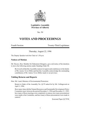 VOTES AND PROCEEDINGS - Legislative Assembly of Alberta