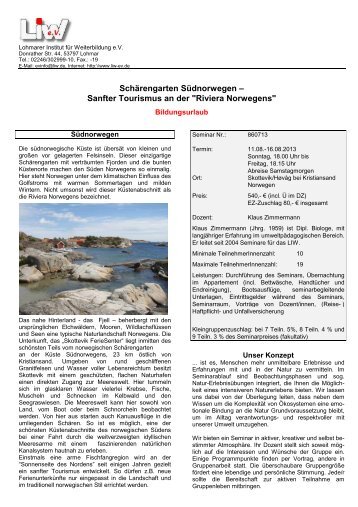 Bildungsurlaub - Flyer  - Schärengarten Südnorwege - LIW