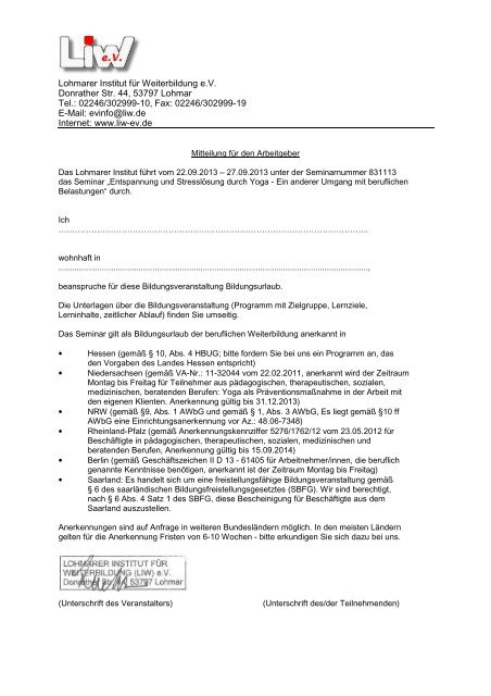 Mitteilung für den Arbeitgeber zum Downloaden im PDF - LIW