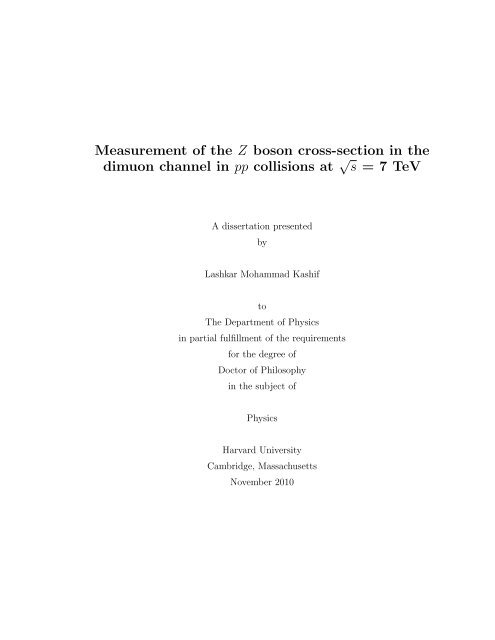 Measurement of the Z boson cross-section in - Harvard University ...