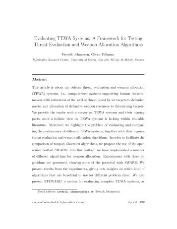 Evaluating TEWA Systems: A Framework for Testing Threat ...