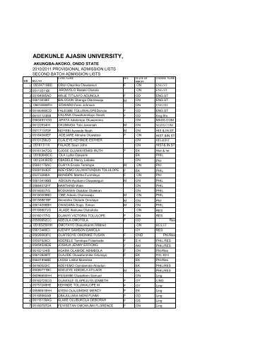 supplementary admissions 2010-2011 o - Adekunle Ajasin University