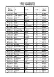 2011 BEKLEMELİLER İÇİN 6 EYLÜL 2012 İYS SONUÇ