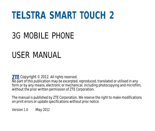 TELSTRA SMART-TOUCH 2 USER MANUAL - ZTE