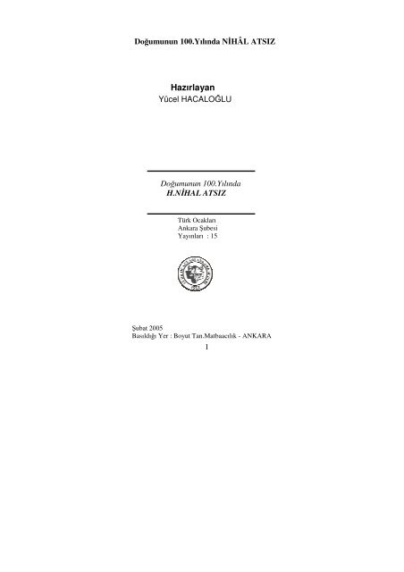 Doğumunun 100.Yılında H.NİHAL ATSIZ - Türk Ocakları Genel ...