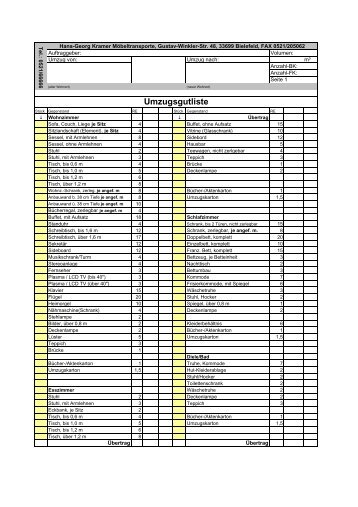 Umzugsgutliste 20091 - Kramer Umzüge
