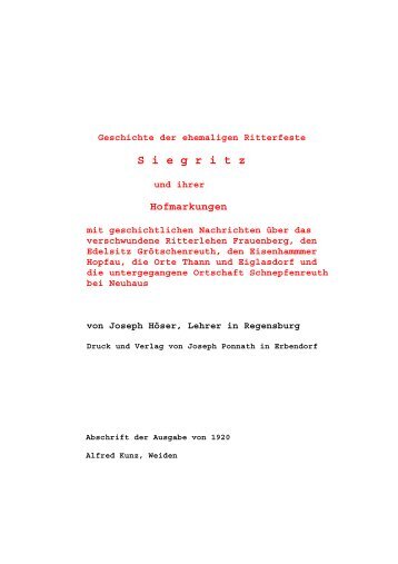 Geschichte der ehemaligen Ritterfeste Siegritz - Familienforschung ...