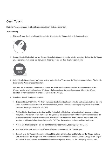 Bedienungsanleitung Ozeri Touch Badezimmerwaage Deutsch