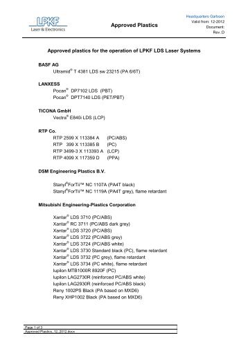 Approved plastics - LPKF Laser & Electronics AG