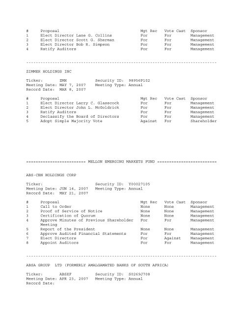 Mellon Funds Trust - Securities and Exchange Commission