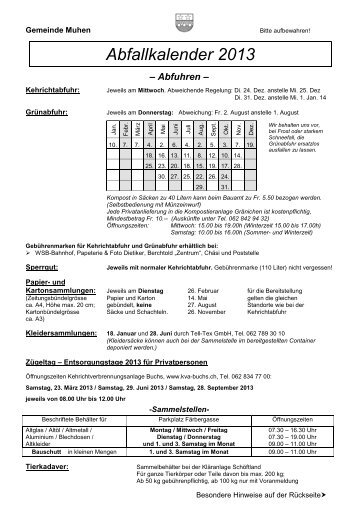 Abfallkalender 2013 - Gemeinde Muhen