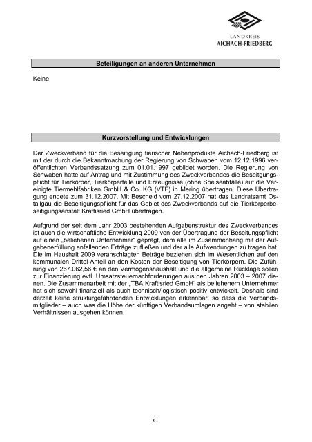 9. Beteiligungsbericht - Landkreis Aichach Friedberg