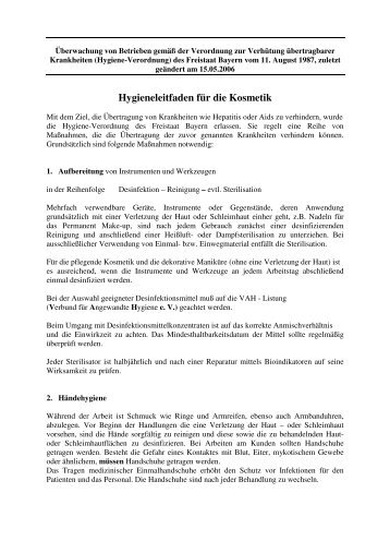 Hygieneleitfaden für die Kosmetik - Landkreis Aichach Friedberg