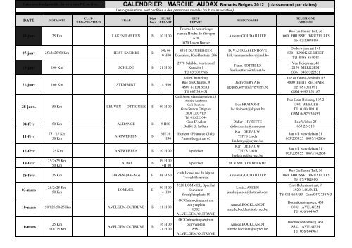 CALENDRIER MARCHE AUDAX Brevets Belges 2012 (classement ...