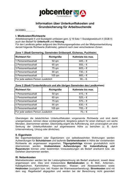 Information über Unterkunftskosten und - Jobcenter Fürstenfeldbruck