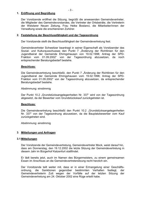 Protokollarchiv 14WP - Ehringshausen