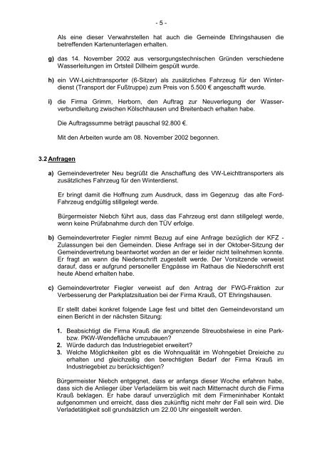 Protokollarchiv 14WP - Ehringshausen