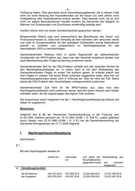 Protokollarchiv 14WP - Ehringshausen