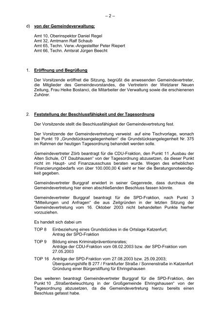 Protokollarchiv 14WP - Ehringshausen