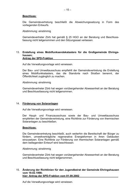 Protokollarchiv 14WP - Ehringshausen