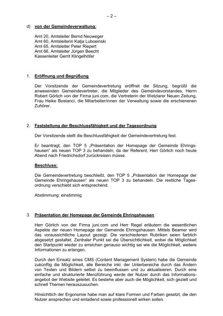 Protokollarchiv 14WP - Ehringshausen