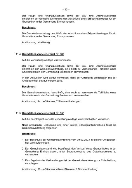 Protokollarchiv 14WP - Ehringshausen