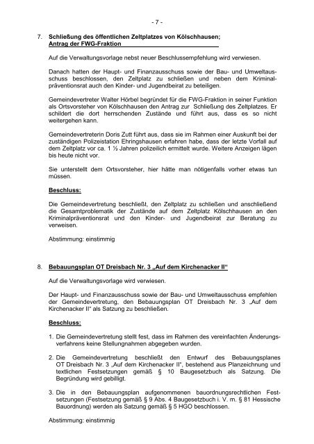 Protokollarchiv 14WP - Ehringshausen