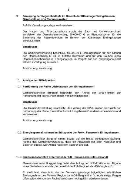 Protokollarchiv 14WP - Ehringshausen