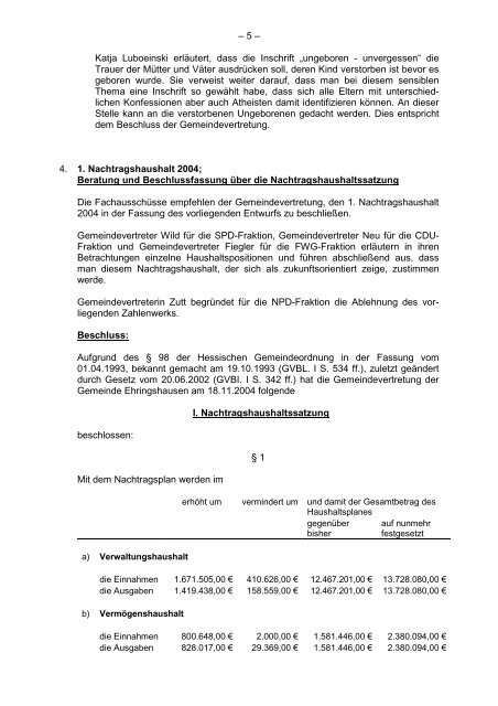 Protokollarchiv 14WP - Ehringshausen