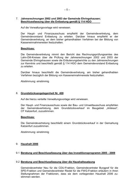 Protokollarchiv 14WP - Ehringshausen