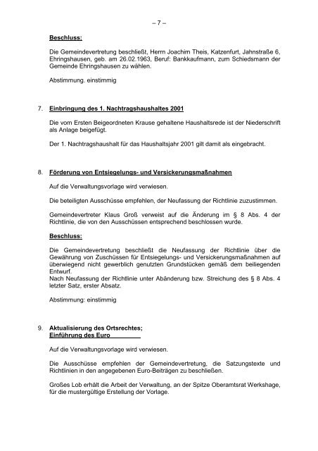 Protokollarchiv 14WP - Ehringshausen