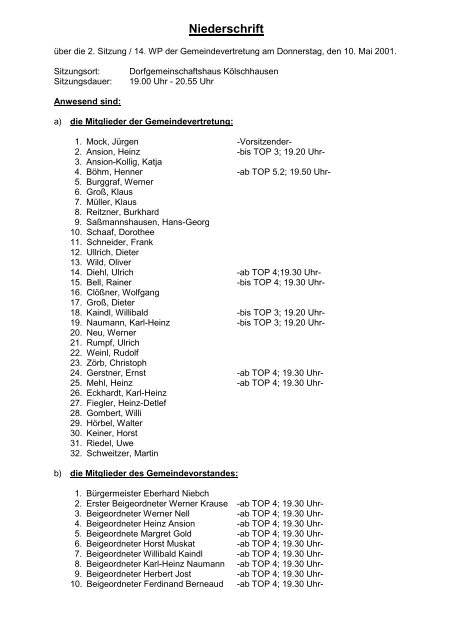 Protokollarchiv 14WP - Ehringshausen