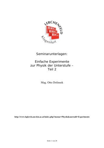 Seminarunterlagen: Einfache Experimente zur Physik der Unterstufe ...