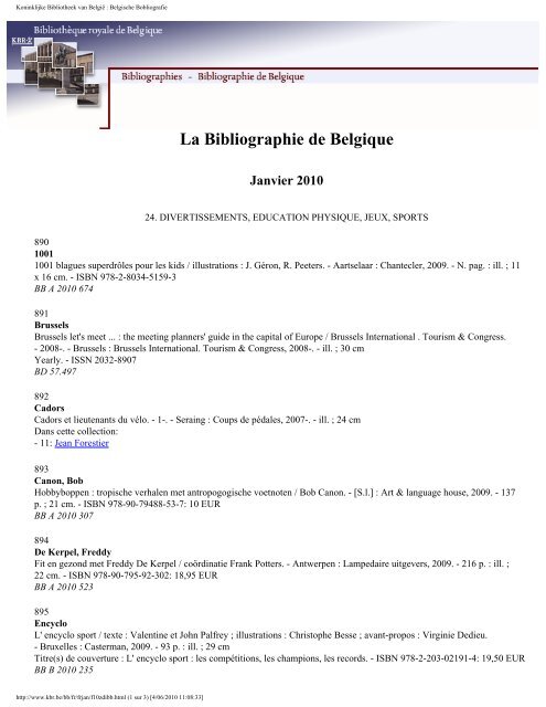 Bibliographie de Belgique - Koninklijke Bibliotheek van België