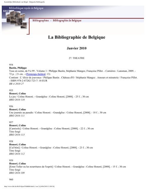 Bibliographie de Belgique - Koninklijke Bibliotheek van België