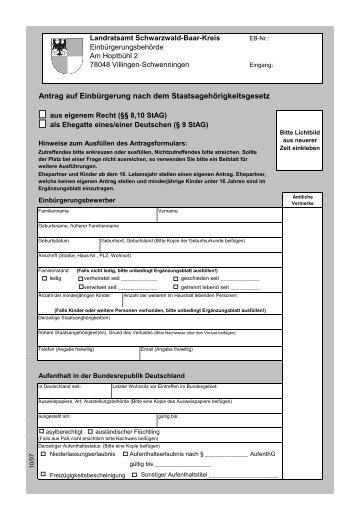 Antrag auf Einbürgerung nach dem Staatsagehörigkeitsgesetz