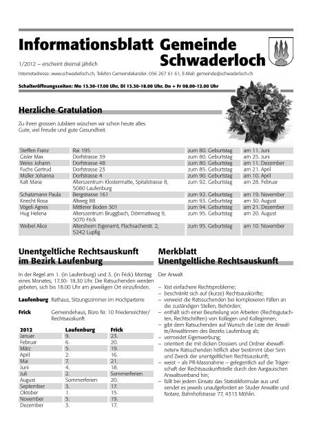 Informationsblatt Gemeinde Schwaderloch